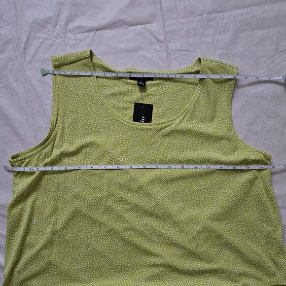 Alfani Top Women's Plus Size 0X US12 Neon Green Mayan Circle Asymmetrical Boho - Picture 8 of 13